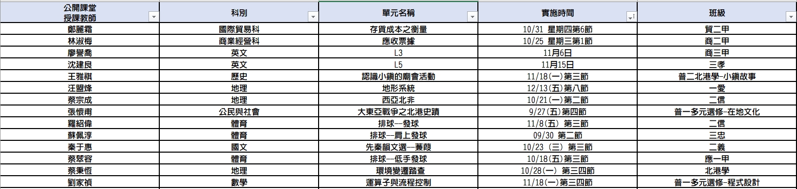 113-1公開觀課行事曆